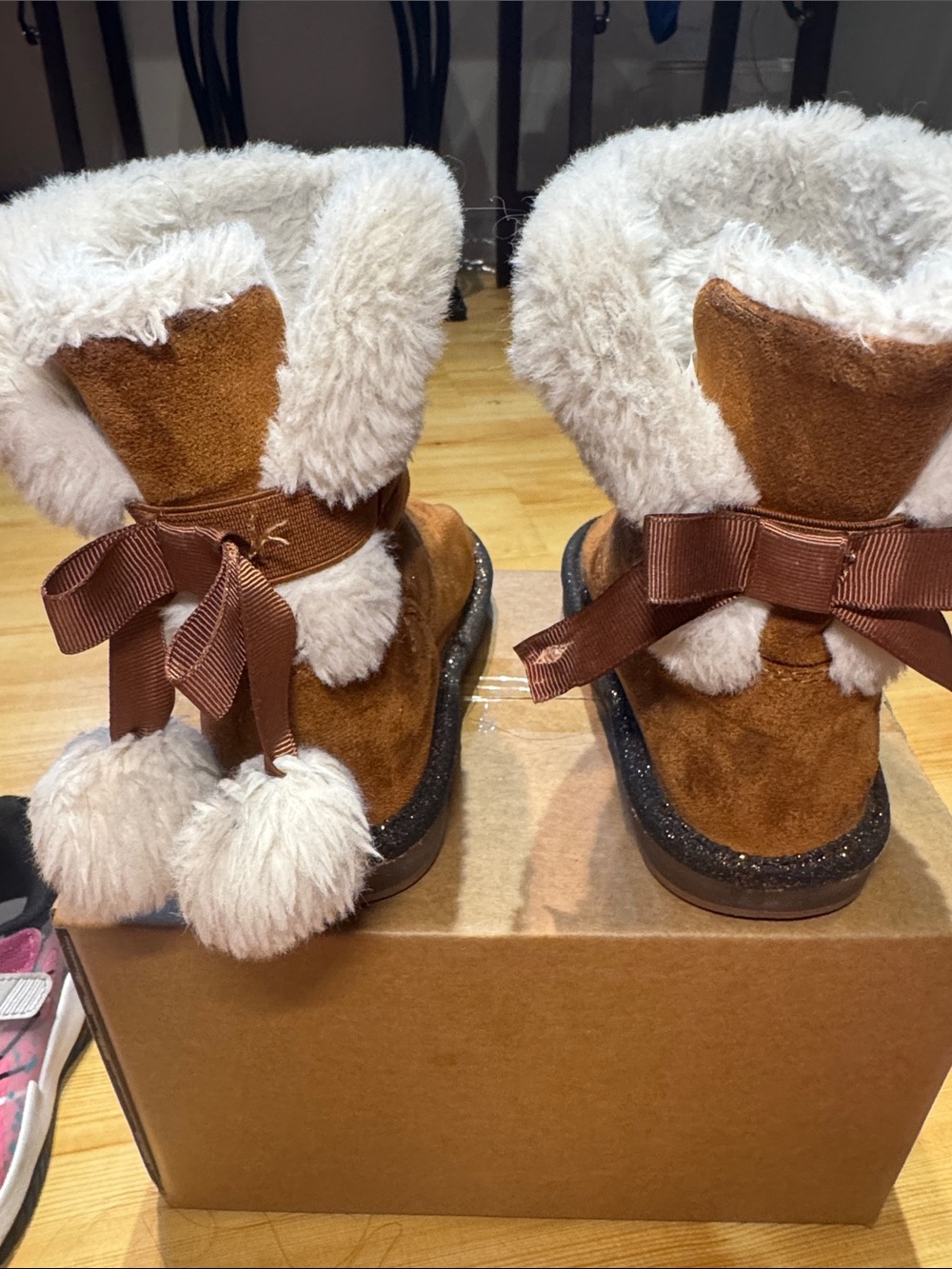 Sugar Kids Tan Suede Boots with Cream Faux Fur Cuff - Picture 3 of 4
